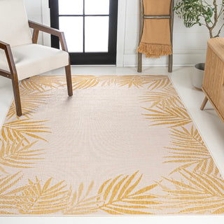 Palm Coastal Cottage Palm Frond Border Indoor/Outdoor Area Rug