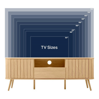 Lamerge 70 in. Farmhouse Curved TV Stand with Drawer and Storage Doors Fits TVs up to 75 in. with Cable Management