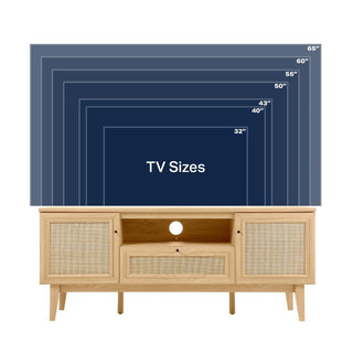 Anmytek 59 in. Farmhouse Caned TV Stand with Drawer and Storage Doors Fits TVs up to 65 in. with Cable Management