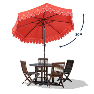 Hooli 9 ft. Classic MidCentury Scalloped Fringe Market Patio Umbrella