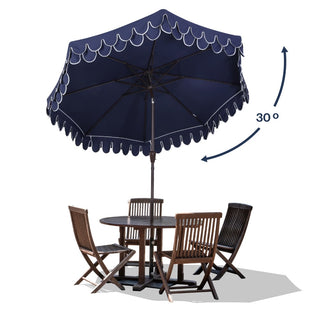 Hooli 9 ft. Classic MidCentury Scalloped Fringe Market Patio Umbrella