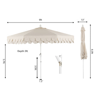 Hooli 9 ft. Classic MidCentury Scalloped Fringe Market Patio Umbrella