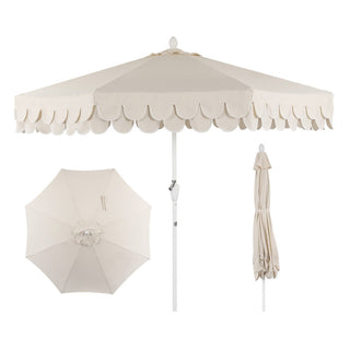 Hooli 9 ft. Classic MidCentury Scalloped Fringe Market Patio Umbrella