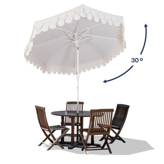 Hooli 9 ft. Classic MidCentury Scalloped Fringe Market Patio Umbrella