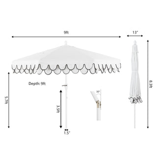 Hooli 9 ft. Classic MidCentury Scalloped Fringe Market Patio Umbrella