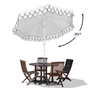 Hooli 9 ft. Classic MidCentury Scalloped Fringe Market Patio Umbrella