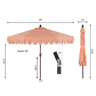 Hooli 9 ft. Classic MidCentury Scalloped Fringe Market Patio Umbrella