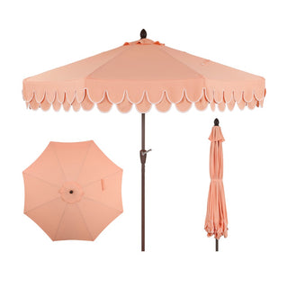 Hooli 9 ft. Classic MidCentury Scalloped Fringe Market Patio Umbrella