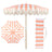 Coral Pink and White Stripe/Cream, Brown Pole
