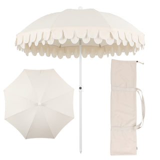 Terra 6.5 ft. Classic MidCentury Scalloped Fringe Market Beach Umbrella