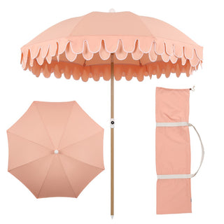 Terra 6.5 ft. Classic MidCentury Scalloped Fringe Market Beach Umbrella
