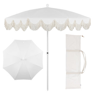 Orion 6.5 ft. Classic Cottage Fringe Tassel Market Beach Umbrella