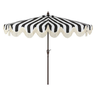 Looney 9 ft. Designer Classic Scalloped Fringe Half Market Patio Umbrella