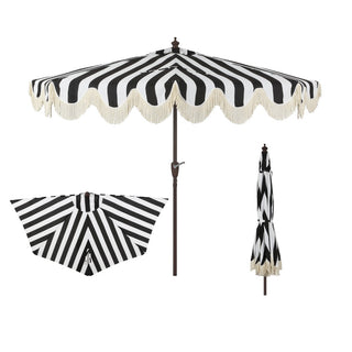 Looney 9 ft. Designer Classic Scalloped Fringe Half Market Patio Umbrella