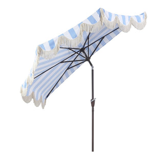 Looney 9 ft. Designer Classic Scalloped Fringe Half Market Patio Umbrella