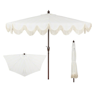 Looney 9 ft. Designer Classic Scalloped Fringe Half Market Patio Umbrella