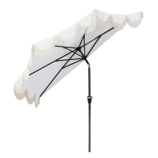 Looney 9 ft. Designer Classic Scalloped Fringe Half Market Patio Umbrella