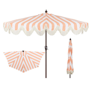 Looney 9 ft. Designer Classic Scalloped Fringe Half Market Patio Umbrella