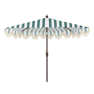 Looney 9 ft. Designer Classic Scalloped Fringe Half Market Patio Umbrella