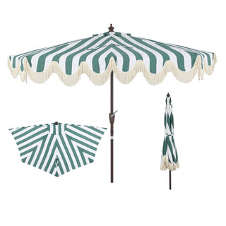 Looney 9 ft. Designer Classic Scalloped Fringe Half Market Patio Umbrella