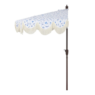 Looney 9 ft. Designer Classic Scalloped Fringe Half Market Patio Umbrella