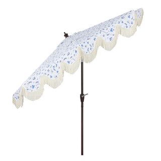 Looney 9 ft. Designer Classic Scalloped Fringe Half Market Patio Umbrella