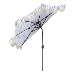 Looney 9 ft. Designer Classic Scalloped Fringe Half Market Patio Umbrella