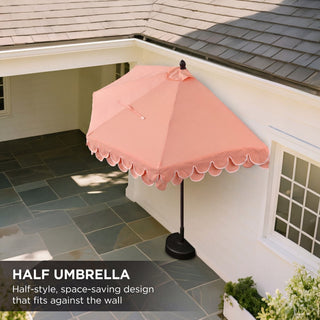 Shah Arc 9 ft. Classic MidCentury Scalloped Fringe Market Patio Half Umbrella with CrankTilt Button and UV Protection