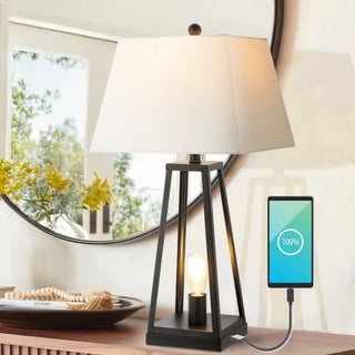 Dungoo 28.5" Classic Industrial Iron Nightlight LED Table Lamp with USB Charging Port