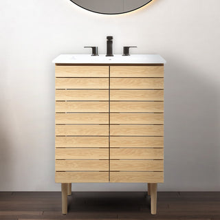 Differnz 19 in. W x 18 in. D x 33 in. H Thick Linear Slat Modern Farmhouse 2-Shelf Bath Vanity Cabinet Only (Sink Basin not Included)