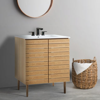 Differnz 19 in. W x 18 in. D x 33 in. H Thick Linear Slat Modern Farmhouse 2-Shelf Bath Vanity Cabinet Only (Sink Basin not Included)