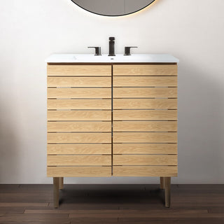 Differnz 19 in. W x 18 in. D x 33 in. H Thick Linear Slat Modern Farmhouse 2-Shelf Bath Vanity Cabinet Only (Sink Basin not Included)