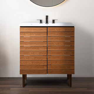 Differnz 19 in. W x 18 in. D x 33 in. H Thick Linear Slat Modern Farmhouse 2-Shelf Bath Vanity Cabinet Only (Sink Basin not Included)