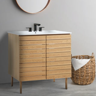 Differnz 19 in. W x 18 in. D x 33 in. H Thick Linear Slat Modern Farmhouse 2-Shelf Bath Vanity Cabinet Only (Sink Basin not Included)