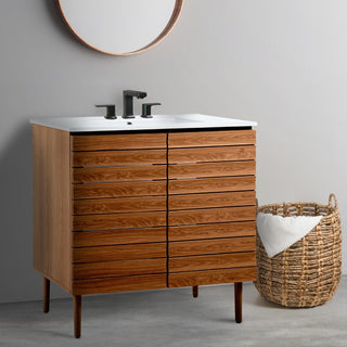 Differnz 19 in. W x 18 in. D x 33 in. H Thick Linear Slat Modern Farmhouse 2-Shelf Bath Vanity Cabinet Only (Sink Basin not Included)