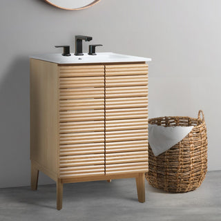 Stockholm 19 in. W x 18 in. D x 33 in. H Thin Linear Slat Modern Farmhouse 2-Shelf Bath Vanity Cabinet Only (Sink Basin not Included)