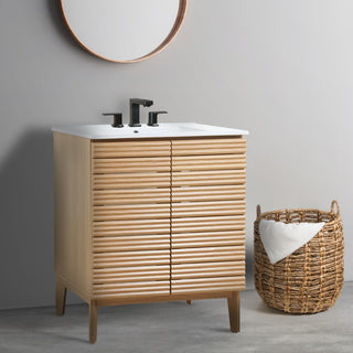 Stockholm 19 in. W x 18 in. D x 33 in. H Thin Linear Slat Modern Farmhouse 2-Shelf Bath Vanity Cabinet Only (Sink Basin not Included)