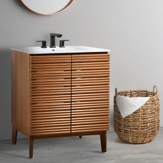 Stockholm 19 in. W x 18 in. D x 33 in. H Thin Linear Slat Modern Farmhouse 2-Shelf Bath Vanity Cabinet Only (Sink Basin not Included)