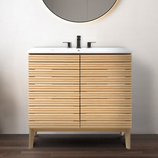 Stockholm 19 in. W x 18 in. D x 33 in. H Thin Linear Slat Modern Farmhouse 2-Shelf Bath Vanity Cabinet Only (Sink Basin not Included)