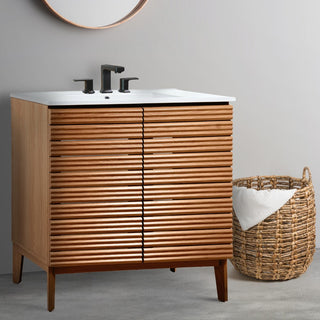 Stockholm 19 in. W x 18 in. D x 33 in. H Thin Linear Slat Modern Farmhouse 2-Shelf Bath Vanity Cabinet Only (Sink Basin not Included)