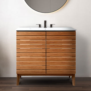 Stockholm 19 in. W x 18 in. D x 33 in. H Thin Linear Slat Modern Farmhouse 2-Shelf Bath Vanity Cabinet Only (Sink Basin not Included)