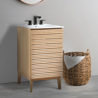 Fireclay Modern 2-Shelf Bath Vanity Cabinet with White Ceramic Sink Basin Top (Faucet not Included)