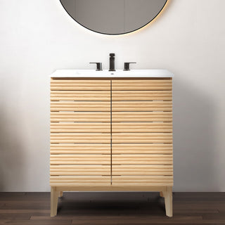 Fireclay Modern 2-Shelf Bath Vanity Cabinet with White Ceramic Sink Basin Top (Faucet not Included)