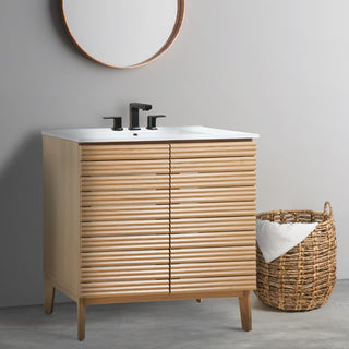 Fireclay Modern 2-Shelf Bath Vanity Cabinet with White Ceramic Sink Basin Top (Faucet not Included)