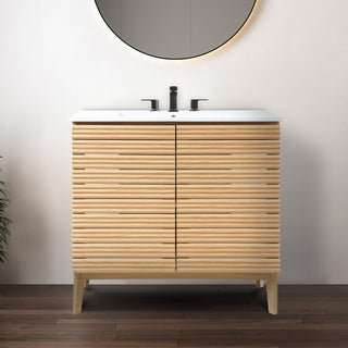 Fireclay Modern 2-Shelf Bath Vanity Cabinet with White Ceramic Sink Basin Top (Faucet not Included)