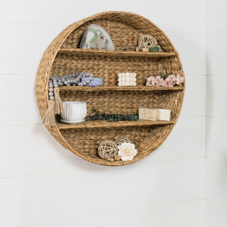 Annulus 24.5" 3-Shelf Circular Handwoven Hyacinth Wall Rack