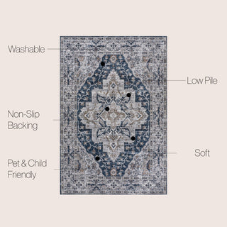 Nobleman boho Gray Medallion Washable Indoor/outdoor Area Rug