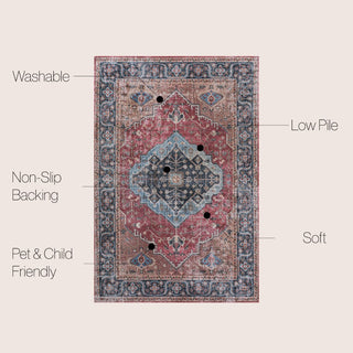 Bright ogee Medallion Washable Area Rug