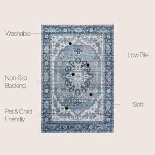 Marsh ornate Medallion Washable Area Rug