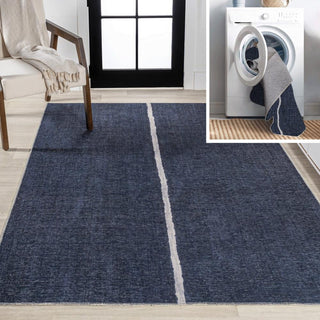 Curry Solid Centre Stripe Machine-washable Area Rug